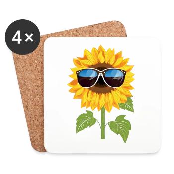 Sunflower with sunglasses - Coasters (set of 4) - white - Front