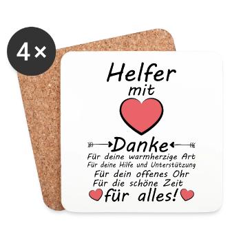 Danke sagen fleißigen Helfer mit Herz für Alles - Untersetzer (4er-Set) - Weiß - Vorne