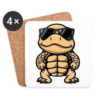 Tortue Bande dessinée cool - Dessous de verre (lot de 4) - blanc - Devant