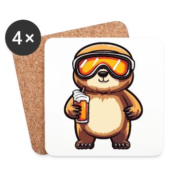 Faultier Apres Ski Bier - Untersetzer (4er-Set) - Weiß - Vorne