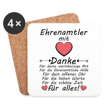 Danke an Ehrenamtler Ehrenamt Mitarbeiter Helfer - Untersetzer (4er-Set) - Weiß - Vorne