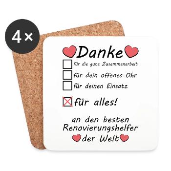 Dankeschön für Renovierungshelfer Renovierung - Untersetzer (4er-Set) - Weiß - Vorne