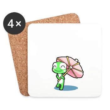 Happy Frog with a Pink Party Umbrella in the Rain - Coasters (set of 4) - white - Front