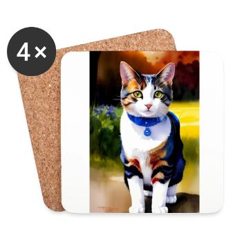 Domestic short haired cat waits for you - Coasters (set of 4) - white - Front