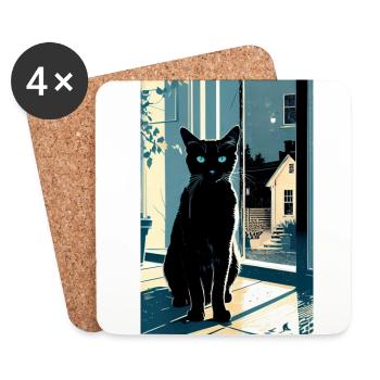 Domestic short haired cat during night - Coasters (set of 4) - white - Front