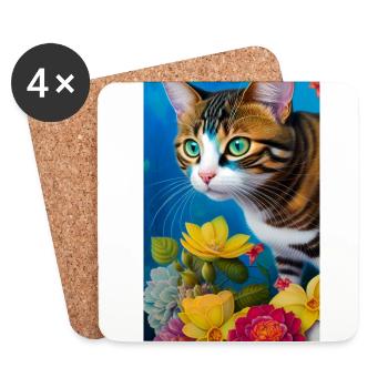 Cute domestic short haired cat - Coasters (set of 4) - white - Front
