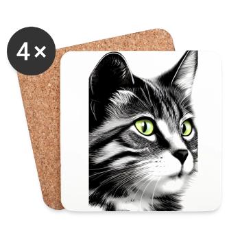 Chat domestique à poil court - Dessous de verre (lot de 4) - blanc - Devant