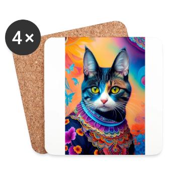 chat domestique à poil court - Dessous de verre (lot de 4) - blanc - Devant