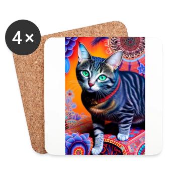 Wondrous domestic short haired cat - Coasters (set of 4) - white - Front