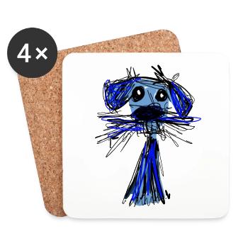 illustration, blue, hand-drawn, scrubby, dog - Coasters (set of 4) - white - Front
