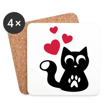 Mignon Chat Mignon - Cute adorable cat - Dessous de verre (lot de 4) - blanc - Devant