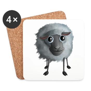 Cute sheep - Smiling - Coasters (set of 4) - white - Front