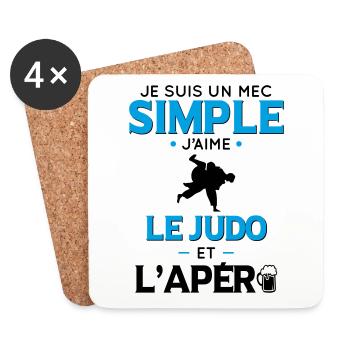 Cadeau judo - Mec simple aime le judo et l'apéro - Dessous de verre (lot de 4) - blanc - Devant