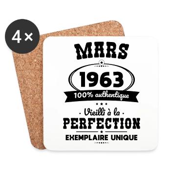 Anniversaire 60 ans - Mars 1963 Perfection - Dessous de verre (lot de 4) - blanc - Devant