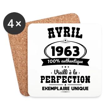 Anniversaire 60 ans - Avril 1963 Perfection - Dessous de verre (lot de 4) - blanc - Devant