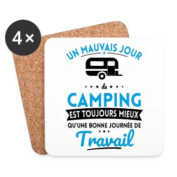 Mauvais jour de camping mieux que journée travail - Dessous de verre (lot de 4) - blanc - Devant