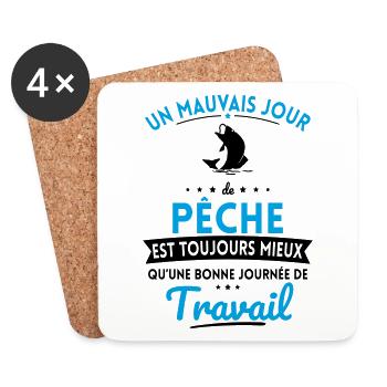 Mauvais jour de pêche mieux que journée travail - Dessous de verre (lot de 4) - blanc - Devant