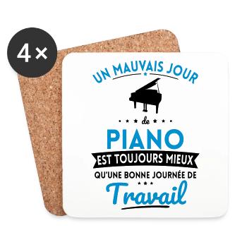 Mauvais jour de piano mieux que journée travail - Dessous de verre (lot de 4) - blanc - Devant
