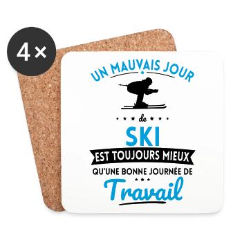 Mauvais jour de ski mieux que journée travail - Dessous de verre (lot de 4) - blanc - Devant