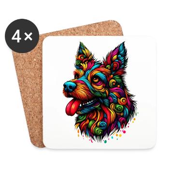 HUND FARBENFROH BUNT REGENBOGEN GRAFITTI KLECKS - Untersetzer (4er-Set) - Weiß - Vorne