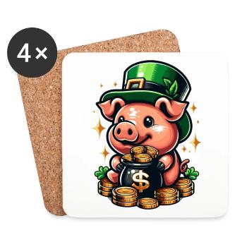 GLÜCKSSCHWEIN JACKPOT GELD REICH WOHLSTAND GRÜN - Untersetzer (4er-Set) - Weiß - Vorne