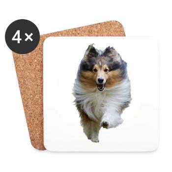 Fröhlich rennender Sheltie, glücklicher süßer Hund - Untersetzer (4er-Set) - Weiß - Vorne