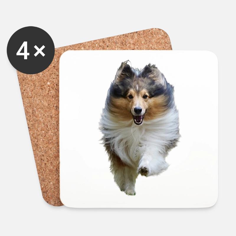 Fröhlich rennender Sheltie, glücklicher süßer Hund - Untersetzer (4er-Set) - Weiß