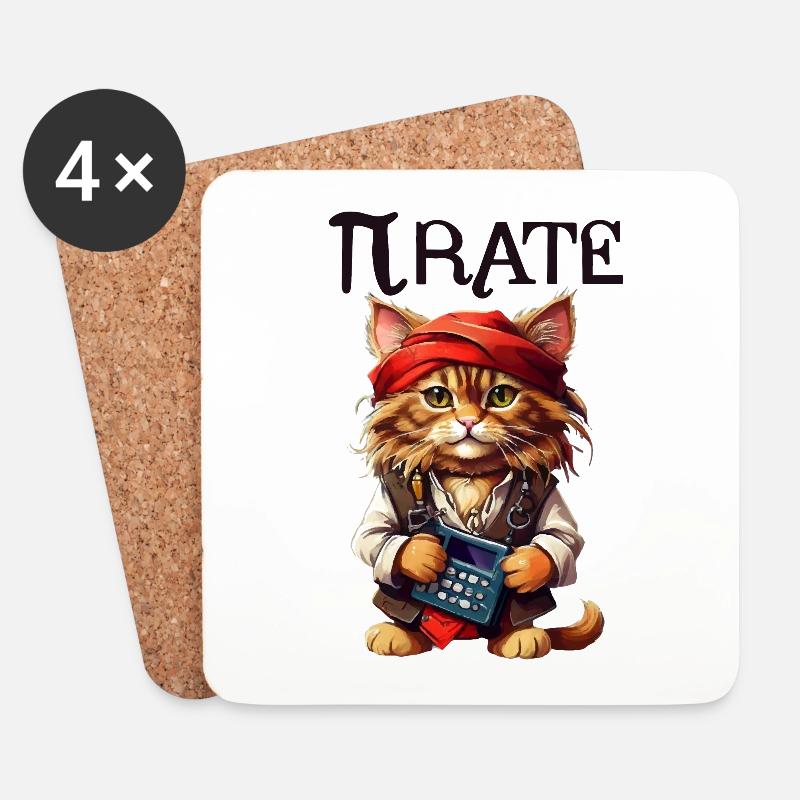 Pi Tag Piraten Katze - Untersetzer (4er-Set) - Weiß