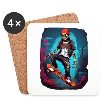 Skateboard Squelette - Dessous de verre (lot de 4) - blanc - Devant