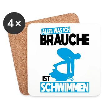 Alles was ich brauche ist Schwimmen - Geschenkidee - Untersetzer (4er-Set) - Weiß - Vorne