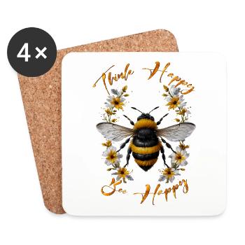 Think Happy Bee Happy - Coasters (set of 4) - white - Front