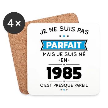 Anniversaire 40 ans - Pas parfait mais né en 1985 - Dessous de verre (lot de 4) - blanc - Devant