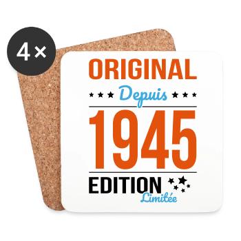 80 Jahre Jubiläum - Original seit 1945 - Untersetzer (4er-Set) - Weiß - Vorne
