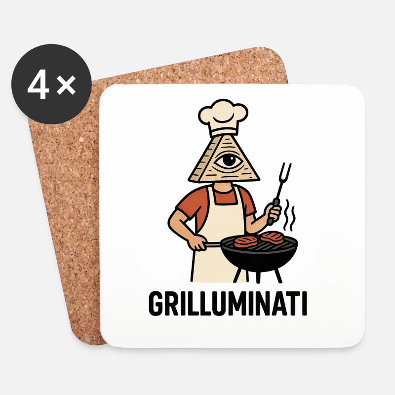 Grilluminati - die geheime Grillkunst - Untersetzer (4er-Set) - Weiß