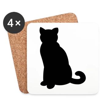 Simple schwarze Katze - simple black cat - Untersetzer (4er-Set) - Weiß - Vorne