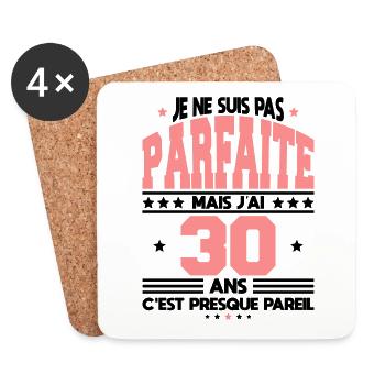 Anniversaire 30 ans - Pas parfaite mais 30 ans - Dessous de verre (lot de 4) - blanc - Devant