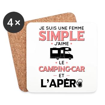 Femme simple aime le camping-car et l'apéro - Dessous de verre (lot de 4) - blanc - Devant