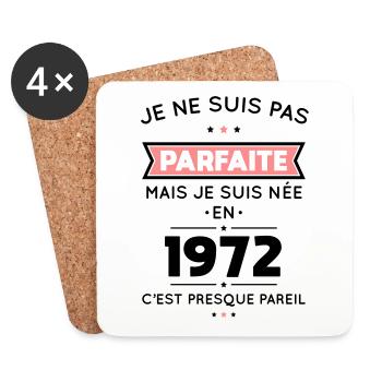 Anniversaire 50 ans - Pas parfaite née en 1972 - Dessous de verre (lot de 4) - blanc - Devant