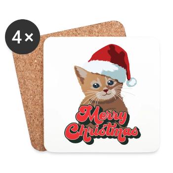 Weihnachtsgeschenk süß lustig Katze Weihnachtsmann Hut Frohe Weihnachten - Untersetzer (4er-Set) - Weiß - Vorne