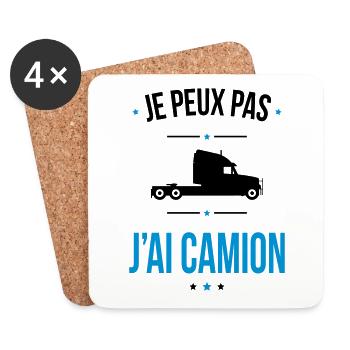 Je peux pas j'ai camion - Cadeau humour - Dessous de verre (lot de 4) - blanc - Devant