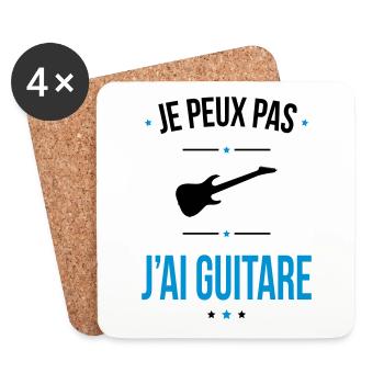 Je peux pas j'ai guitare - Cadeau humour - Dessous de verre (lot de 4) - blanc - Devant
