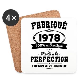 Anniversaire 45 ans - Fabriqué en 1978 - Dessous de verre (lot de 4) - blanc - Devant
