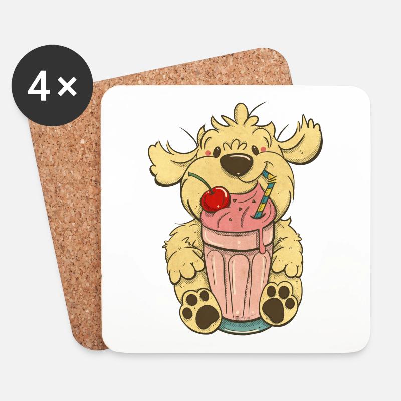 Cockapoo Thor mit rosa Milchshake - Untersetzer (4er-Set) - Weiß
