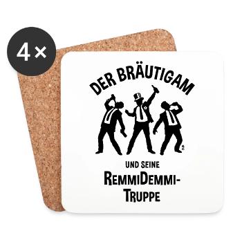 Der Bräutigam Und Seine Remmidemmi-Truppe (JGA, B) - Untersetzer (4er-Set) - Weiß - Vorne