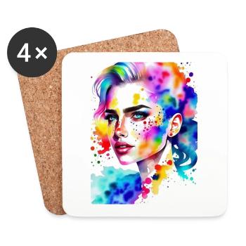 Woman watercolor colorful design T-Shirt - Untersetzer (4er-Set) - Weiß - Vorne