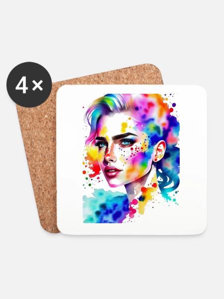Woman watercolor colorful design T-Shirt - Untersetzer (4er-Set) - Weiß