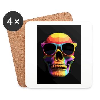 Bunter Totenkopf mit Sonnenbrille - Untersetzer (4er-Set) - Weiß - Vorne