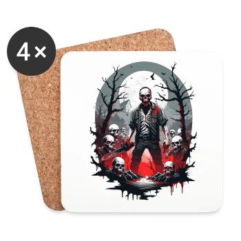 Squelette de zombie - Dessous de verre (lot de 4) - blanc - Devant