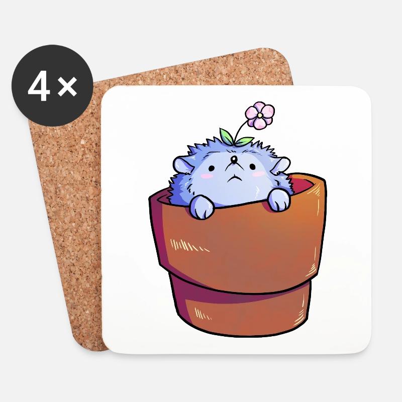 Blühender Igel - Untersetzer (4er-Set) - Weiß
