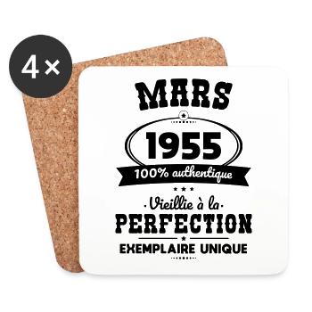 Anniversaire 70 ans - Mars 1955 Perfection - Dessous de verre (lot de 4) - blanc - Devant
